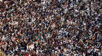 Supporters block the Shahbagh Square as they protest demanding justice for the death of Sharif Osman Hadi in Dhaka