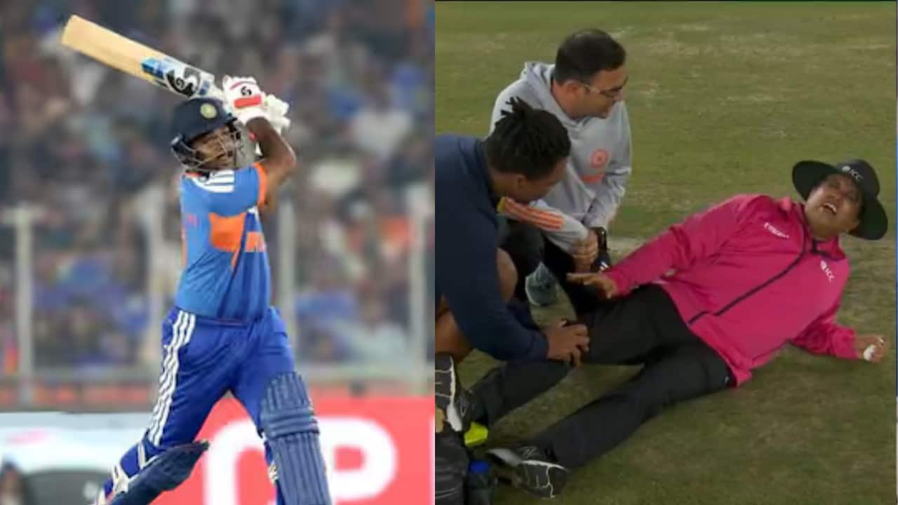 IND vs SA: Umpire Rohan Pandit gets injured after Sanju Samson’s shot strikes knee – Watch