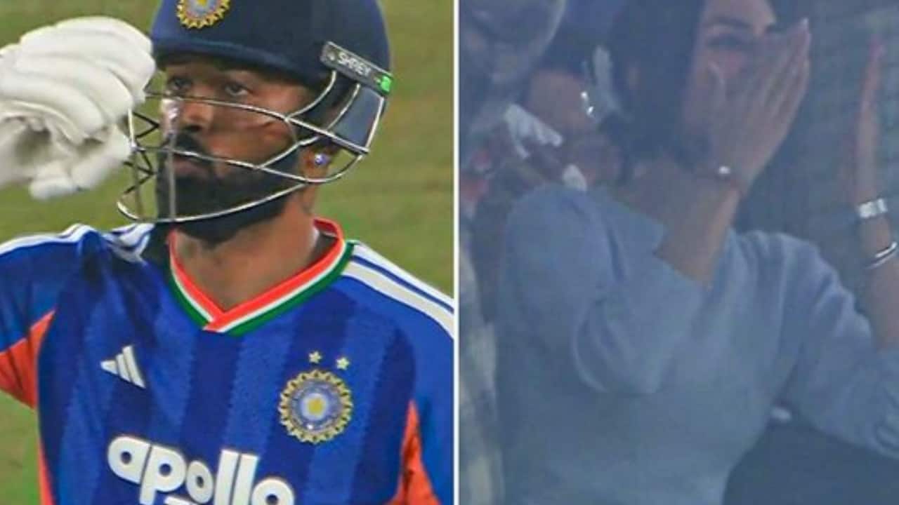 Watch: Hardik Pandya blows kisses to Mahieka Sharma after record-breaking T20I fifty