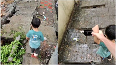 The video featuring the Canadian digital creator's young son trying to walk on Bengaluru's footpath received more than three lakh views on X. 9Image credit: Caleb Friesen/X)