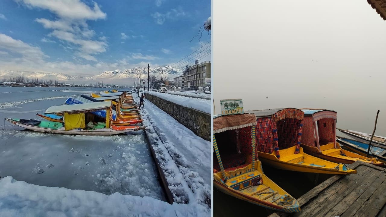Dal Lake in peak winter mood As temperatures dipped — with Srinagar recording a sharp fall of around 4°C, according to the India Meteorological Department (IMD) — parts of Dal Lake began showing classic winter signs. Dense fog hung over the water, creating an ethereal atmosphere, while shikara rides and sightseeing continued, offering travellers a rare chance to experience the lake in its quietest, most atmospheric form.