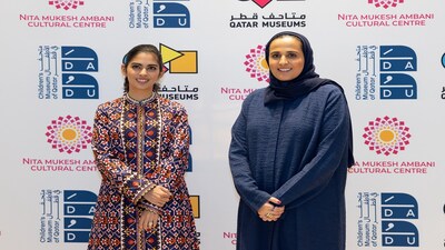 Isha Ambani, Director, Reliance Industries Limited and Her Excellency Sheikha Al Mayassa bint Hamad bin Khalifa Al Thani, Chairperson of Qatar Museums, announce a strategic partnership between the Nita Mukesh Ambani Cultural Center (NMACC) and Qatar Museums