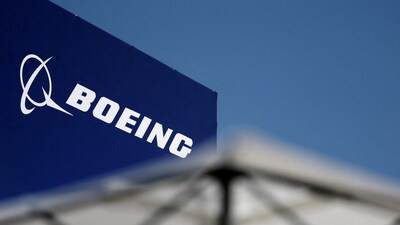 (FILES) The logo of Boeing is seen at the 55th International Paris Airshow at Le Bourget Airport near Paris, France, June 20, 2025. REUTERS/Benoit Tessier