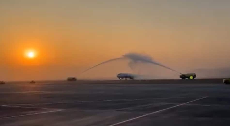 News Live: First flight arrives at Navi Mumbai International Airport, accorded ceremonial water cannon salute