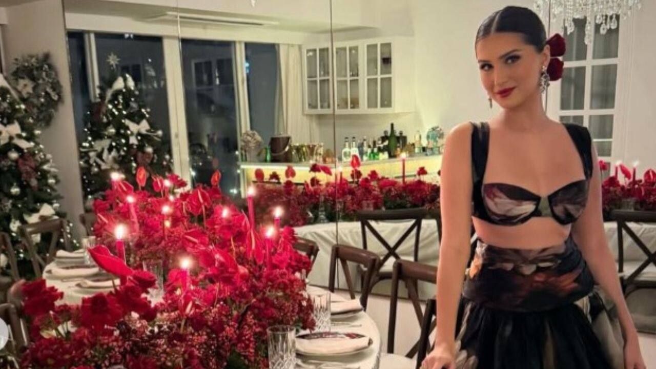 Tara Sutaria Tara Sutaria turned heads with her striking Christmas look, opting for a dramatic black ensemble that blended elegance with festive flair. Set against an opulently decorated dining space filled with deep red floral arrangements, glowing candles and crystal chandeliers, Tara’s outfit stood out for its bold silhouette and old-world charm.