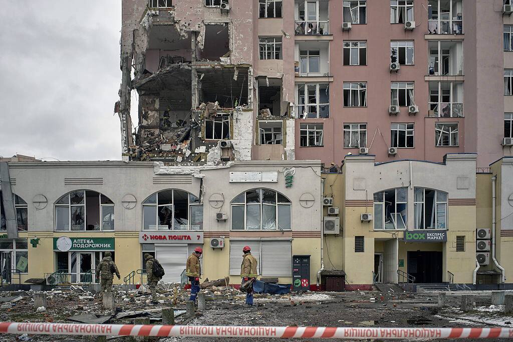 A heavily damaged residential building following a Russian Shahed drone strike, Dec. 27.