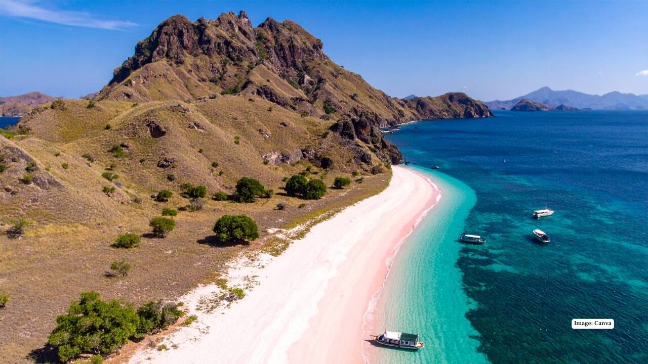 1. Komodo Island’s Pink Beach (Pantai Merah), Indonesia One of the world’s few naturally pink beaches, Pantai Merah gets its rosy hue from microscopic red organisms mixed with white sand. Framed by turquoise waters and Komodo National Park’s rugged landscape, it feels truly otherworldly.
