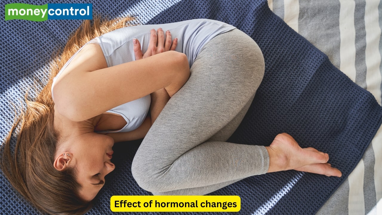 Premenstrual Hormonal Changes Fluctuations in the hormones during the premenstrual phase can cause fluid retention and slow gut motility. Bloating occurs as a consequence, along with breast tenderness, before menstruation. Reducing the intake of salt and exercising regularly can be helpful. 