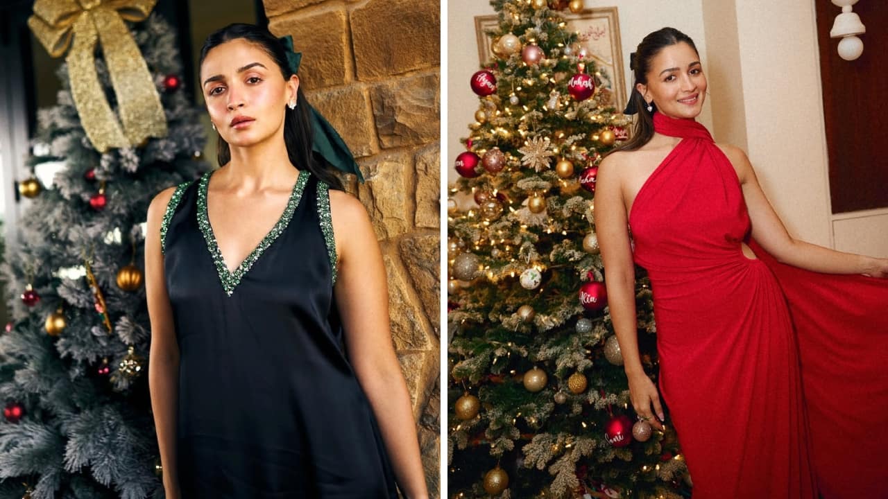 Blacks and Reds: Opt for a simple black dress or a long red number like Alia Bhatt to stand out. Simple dresses with elegant designs and stylish cuts can make all the difference. And don’t forget the holiday bows. They add all the prettiness and look so lovely!