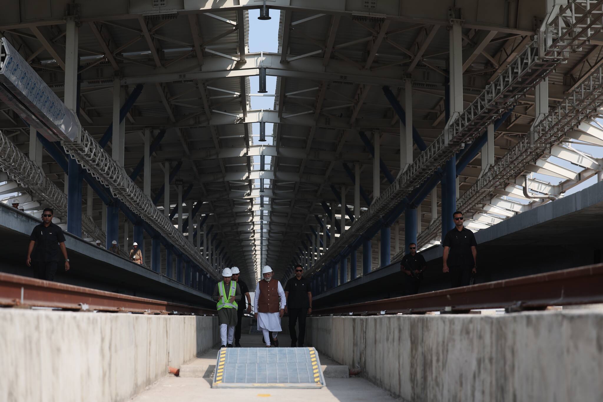 PM Modi reviews the under-construction Bullet Train Station in Surat, Gujarat. (Image: narendramodi.in) 