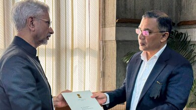 External Affairs Minister S Jaishankar with Acting Chairman of BNP Tarique Rahman during his visit for the funeral of former prime minister Khaleda Zia, in Bangladesh.