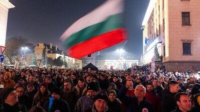 Protesters against the government and its budget plans gather in Sofia on Dec. 18.