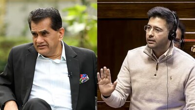 Amitabh Kant (L) and Raghav Chadha