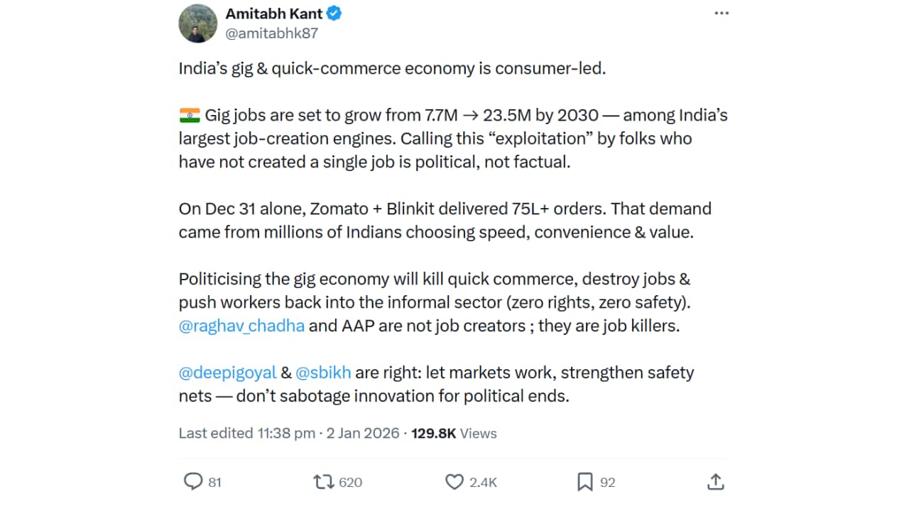 Amitabh Kant's post on X