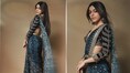Alaya F welcomes new year in midnight blue saree, styles it with minimal jewel pieces
