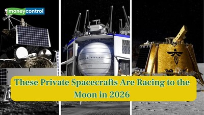 Private spacecraft from Blue Origin, Firefly, and Astrobotic are racing to the Moon in 2026. (Image: Canva/NASA)