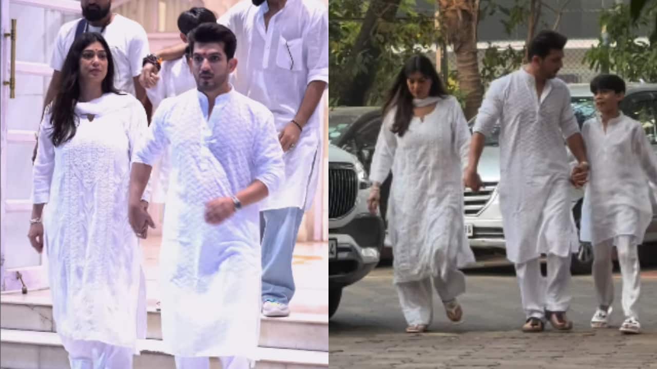 Arjun Bijlani stands by wife Neha Swami at father-in-law’s prayer meet, Mouni Roy, Ankita Lokhande-Vicky Jain pay last respects