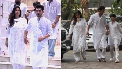Arjun Bijlani stands by wife Neha Swami at father-in-law’s prayer meet, Mouni Roy, Ankita Lokhande-Vicky Jain pay last respects