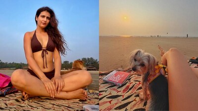 In the pictures, the actress is seen relaxing on the sand in a brown bikini, soaking in the tranquil surroundings.