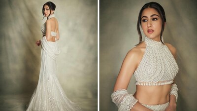 Sara Ali Khan stunned in a signature Manish Malhotra ensemble in airy, off-white tones, in tune with the Pantone colour of the year — Cloud Dancer (Images: @manishmalhotra05/Instagram)
