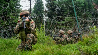 Army jawans petroll along the line of control (LoC) ahead of Independence Day in Uri sector of Baramulla District of North Kashmir on Tuesday, August 12, 2025.