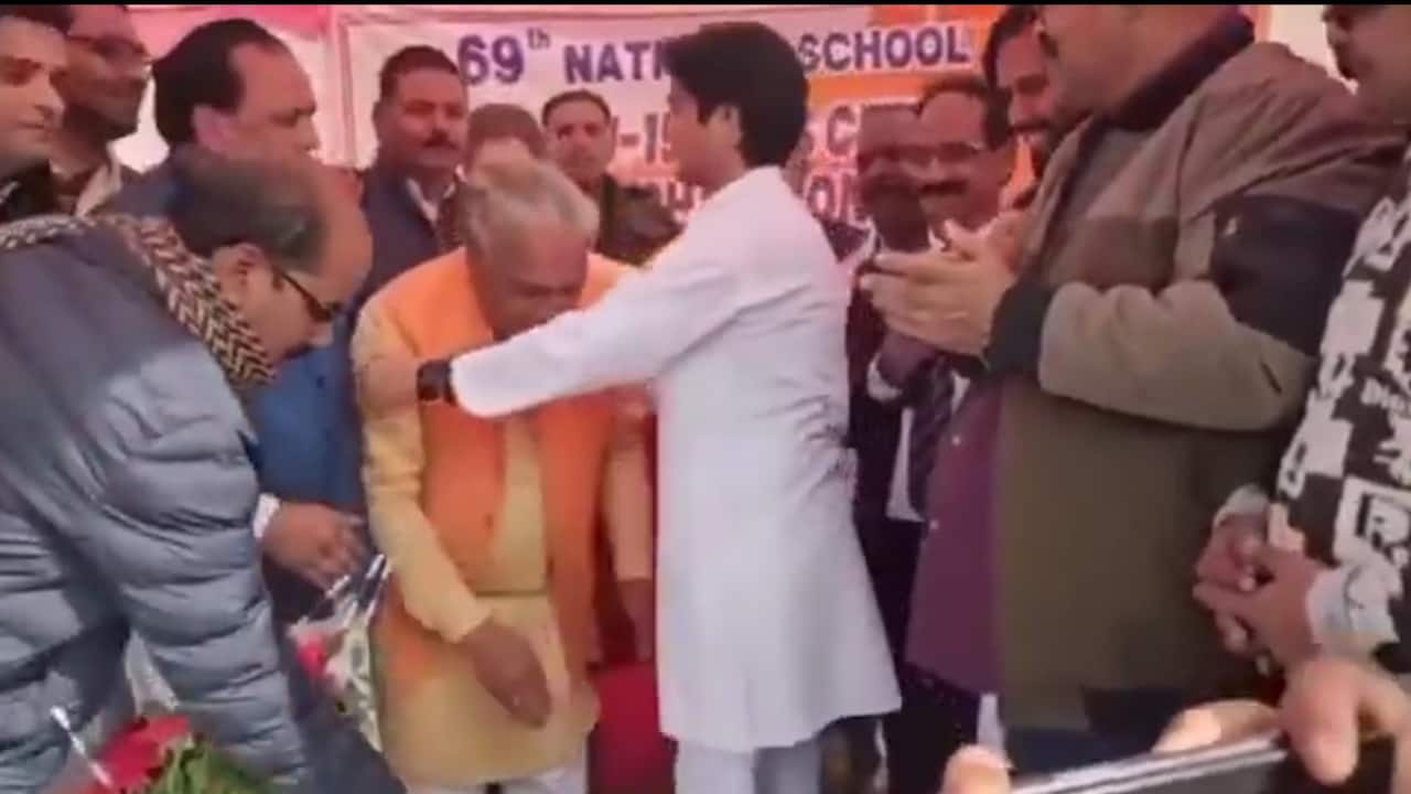 BJP leader, 73, touches feet of Jyotiraditya Scindia’s 31-year-old son at public event | Video