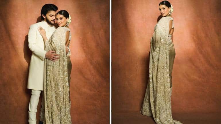 Tara Sutaria and Veer Pahariya in white kurta ivory saree (Images: @tarasutaria/Instagram)