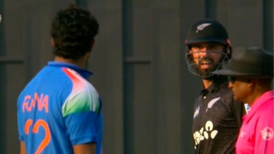 Daryl Mitchell and Harshit Rana get into fiery spat in first ODI. (Photo: JioHotstar)