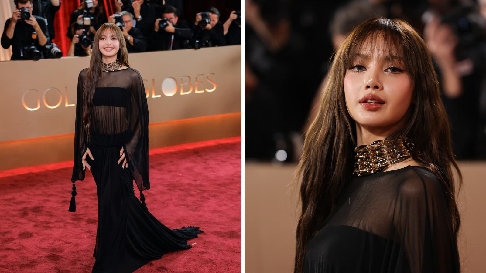 BLACKPINK's Lisa rocks a sheer black Jacquemus gown at Golden Globes 2026