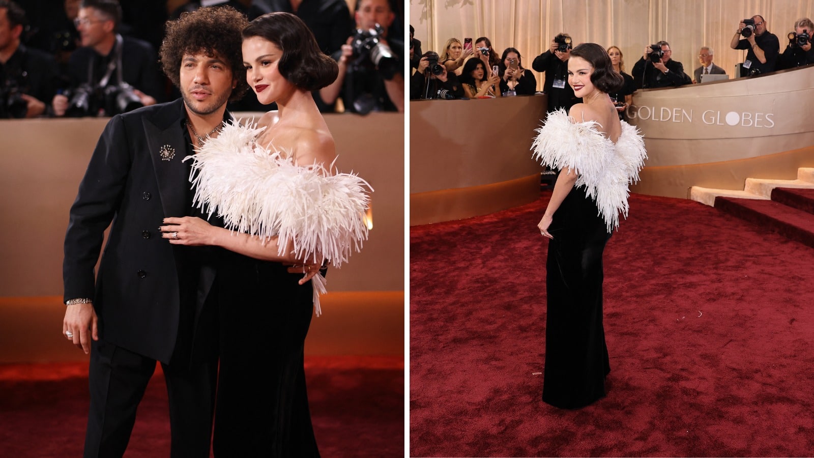 Benny Blanco and Selena Gomez pose on the red carpet at the 83rd Annual Golden Globes (Reuters/Daniel Cole)