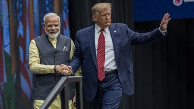 (FILES) Prime Minster Narendra Modi and US President Donald Trump leave the stage at NRG Stadium after a rally on September 22, 2019 in Houston, Texas. 
