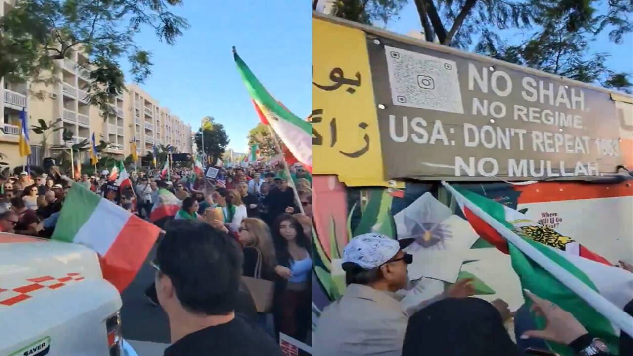 Watch: Truck bearing ‘USA don’t repeat 1953’ slogan ploughs into pro-Iran protest crowd in LA