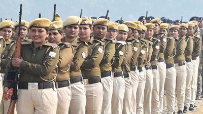 Bihar women police personnel rehearse for the Republic Day parade, at Gandhi Maidan, in Patna, Sunday. (PTI Photo)