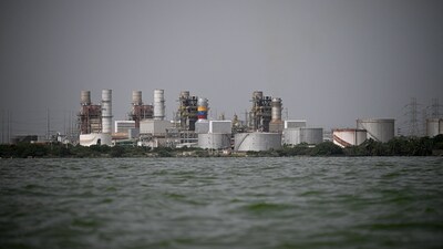 An oil refining plant of state-owned Petroleos de Venezuela (PDVSA) is pictured in Maracaibo, Zulia State, Venezuela, on July 11, 2024. (Photo by Federico PARRA / AFP)