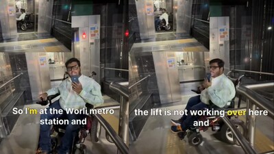 Specially-abled man left stranded at Worli metro station. (Image:rollyrollyshah/ Instagram)