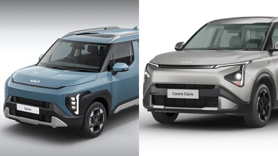 Kia Syros compact SUV (left) and Kia Carens Clavis MPV (right).