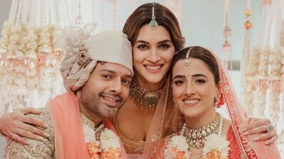 Taking to Instagram on Saturday, Kriti posted a video of Nupur’s bridal entry with her song playing in the background, accompanied by a heartfelt note praising her sister’s sweet voice.


