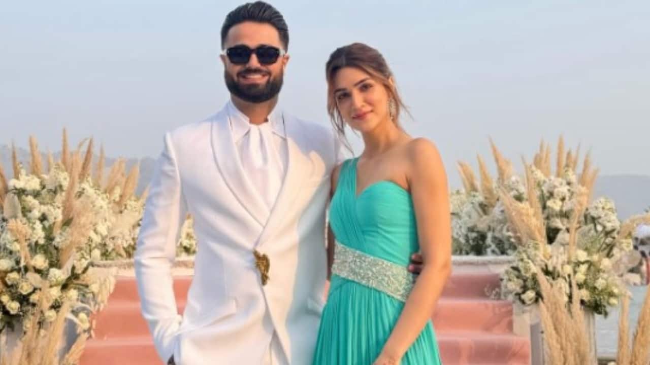 Kriti Sanon poses with rumoured boyfriend Kabir Bahia at Nupur Sanon–Stebin Ben wedding