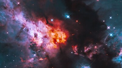 Cepheus A, a bright infant star glows strongly. (Image: NASA/ESA/R. Fedriani)