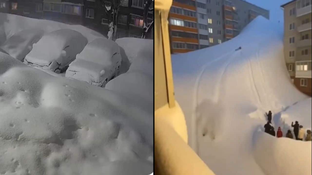 Extremely heavy snowfall in Russia buries high-rise buildings. Watch