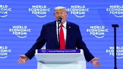 Trump opens Davos speech with joke