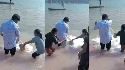 Man turns away from girl attempting to collect milk. (Image: @TARUNspeakss/X)