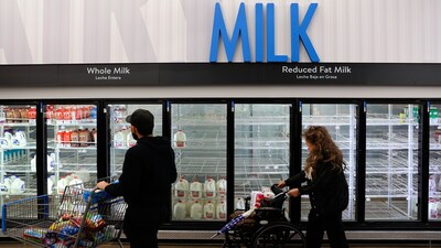 Empty shelves for milk at a store ahead of a winter storm in Dallas, Texas, on Friday. Bloomberg