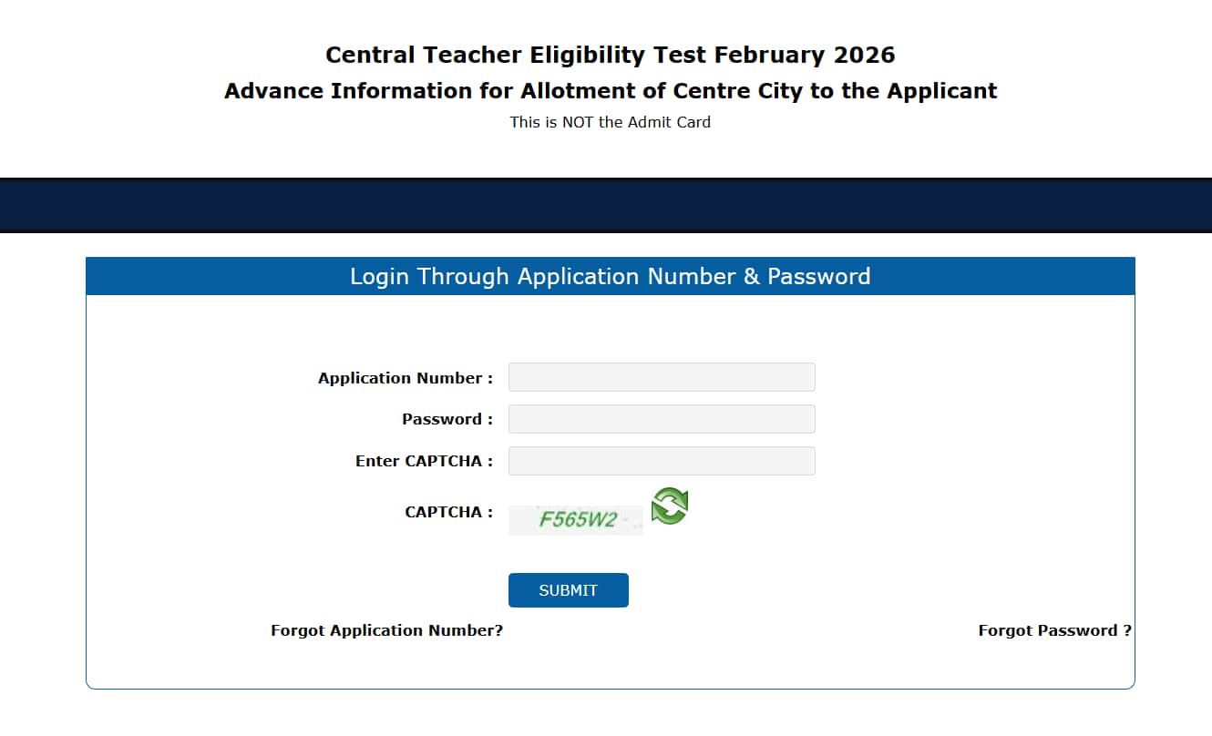 CTET Exam City Slip 2026 released at ctet.nic.in, direct link here