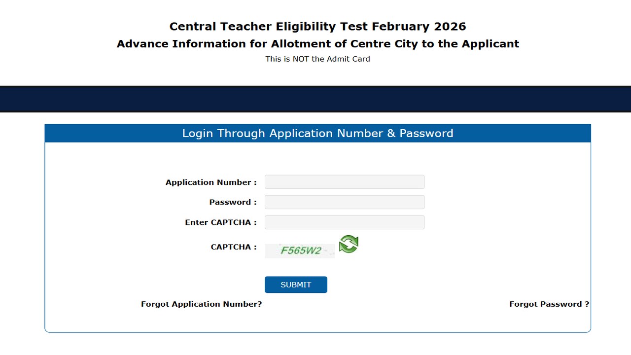 CTET Exam City Slip 2026 released at ctet.nic.in, direct link here