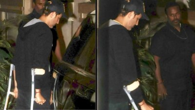 Hrithik Roshan arrives on crutches