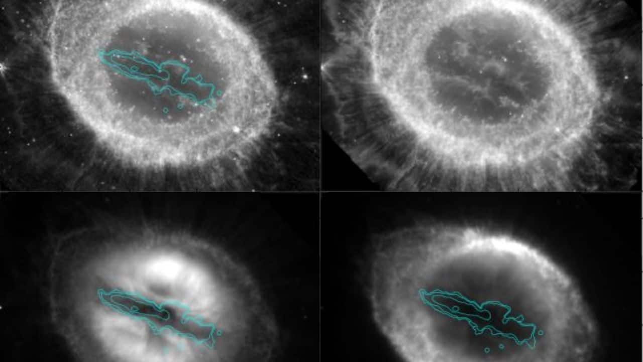 Ring nebula, with the iron outlined in blue. (Image: Wesson)