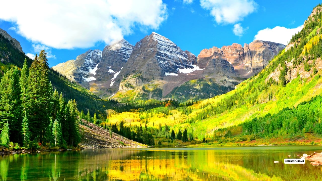 <strong>6. Maroon Bells, United States</strong><br /><strong>Eye-Catching Score: 75.1/100</strong><br />Located near Aspen, Colorado, the Maroon Bells—Maroon Peak and North Maroon Peak—are among the most photographed mountains in North America. The reflection of the twin peaks in Maroon Lake, framed by aspen forests and seasonal colour changes, makes this landscape especially compelling. Access is regulated, with shuttle reservations required during peak months to protect the area.