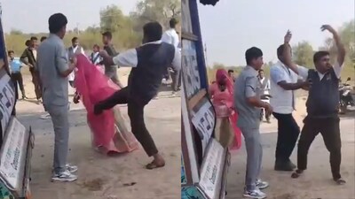 Man kicks woman during village event in Rajasthan, netizens demand police action. (Image: @PRMundru/ X)