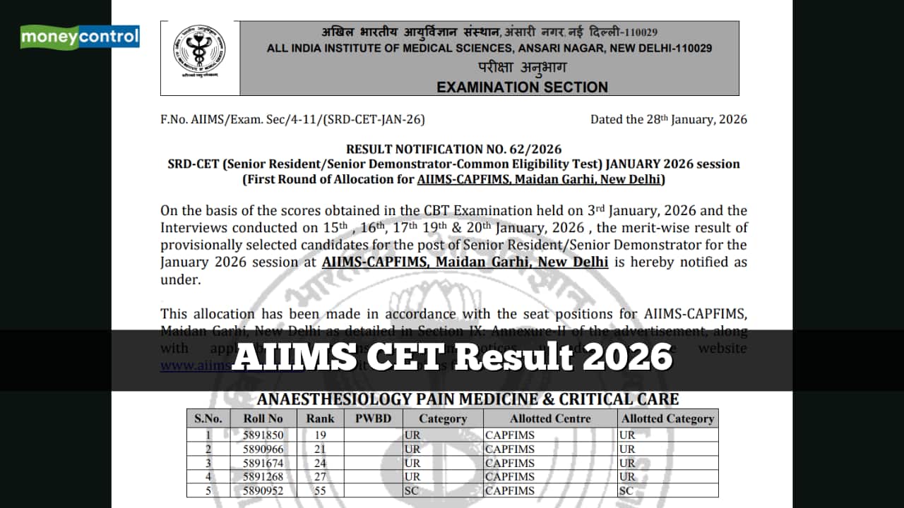 AIIMS CET Result 2026 OUT for January session @ aiimsexams.ac.in, direct link here